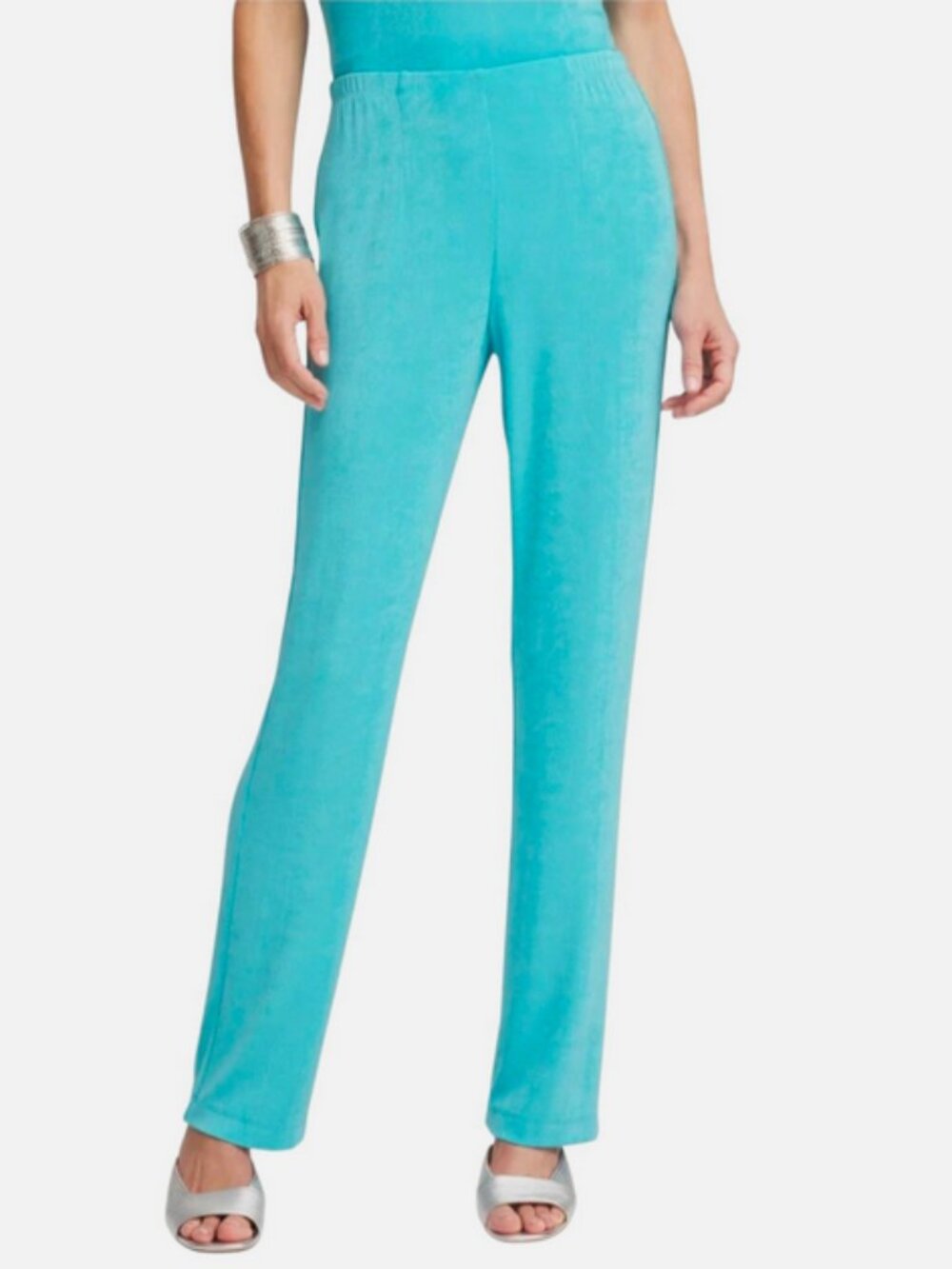 Chico’s Travelers No Tummy Pull On Pants Stretch Turquoise Blue M 8 Petite (1P)